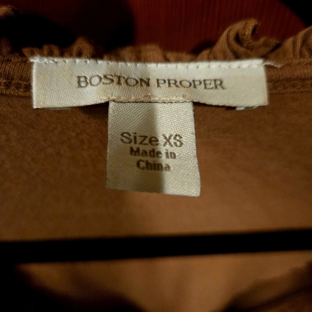 Boston Proper Tan Ruffled Top - Picture 2 of 6